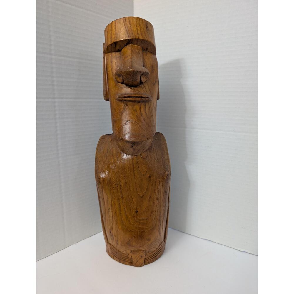 Large Vintage Hand-Carved Wood Moai Easter Island Rapa Nui Statue 14.5"